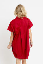 Solid Poplin V-Neck Signature Collar Dress, Maroon