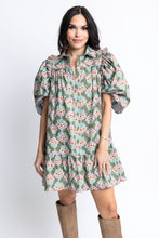 Vintage Floral Puff Sleeve Ruffle Dress