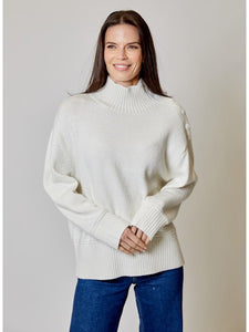 Cream Mock Neck Sweater with Buttons