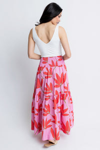 Poplin Palm Floral Smock Waist Skirt
