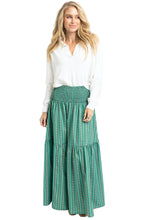 Floral Stripe Tier Smock Maxi Skirt, Green