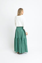 Floral Stripe Tier Smock Maxi Skirt, Green