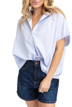 Stripe Signature V-Neck Collar Top, Blue