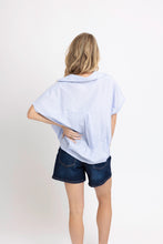 Stripe Signature V-Neck Collar Top, Blue