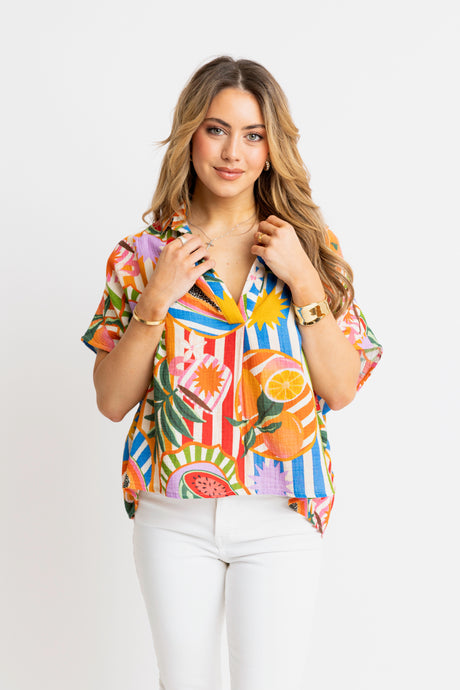 Tropical Fruit V-Neck Top