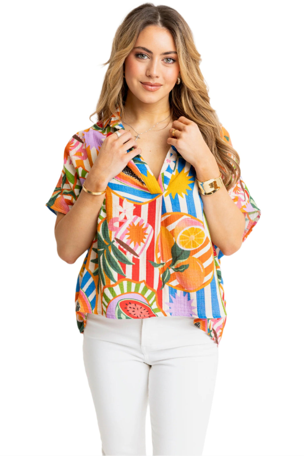Tropical Fruit V-Neck Top
