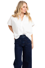 Solid Poplin V-Neck Collar Top, White