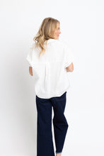 Solid Poplin V-Neck Collar Top, White