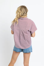 Stripe Signature V-Neck Collar Top, Burgandy