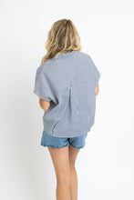 Stripe Signature V-Neck Collar Top, Navy