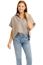 Brown Stripe Collar V-Neck Signature Top