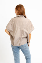 Brown Stripe Collar V-Neck Signature Top
