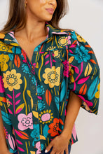 Retro Floral Garden Button Up Ruffle Top