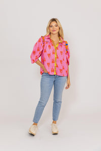 Mixed Floral Colorblock Ruffle Top