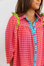 Multi Colorblock Plaid Ruffle Button Up Top