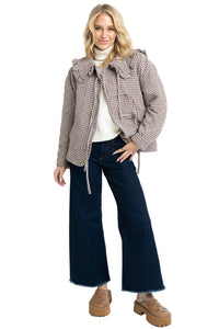 Karlie Gingham Check Collar Jacket, Brown