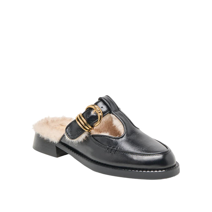 Harlah Plush Black Leather Mule
