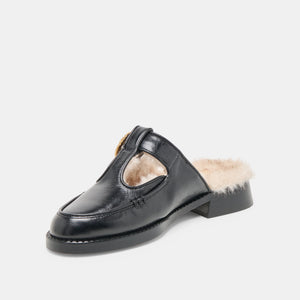 Harlah Plush Black Leather Mule