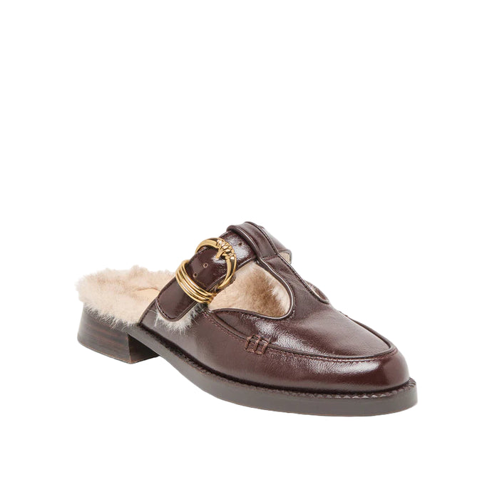 Harlah Plush Chocolate Leather Mule