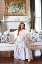 Stripe Floral Smock Tiered Maxi Skirt