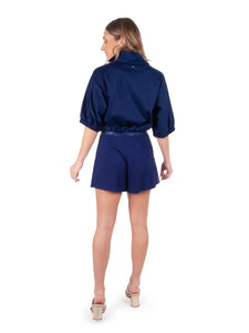 Ruffle Short, Navy Ponte