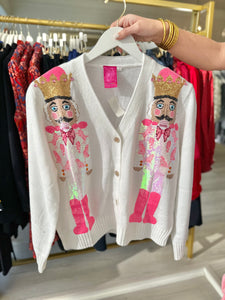 White & Neon Pink Tiger Blazer Nutcracker Cardigan