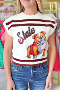 Maroon & White MSU Bulldog Short Sleeve Top