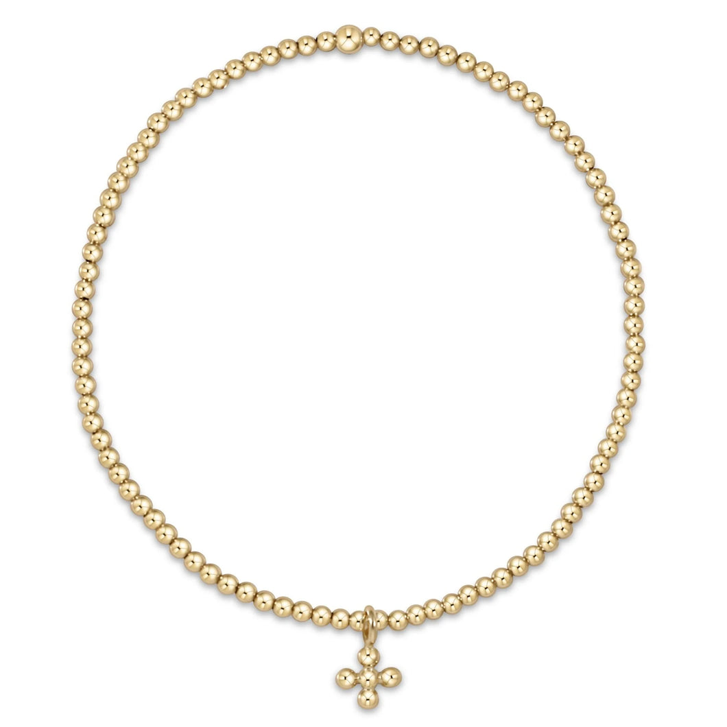 Classic Gold 2mm Beaded Signature Cross Small Gold Charm Bracelet