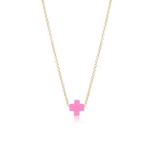 16" Gold Necklace with Bright Pink Signature Cross