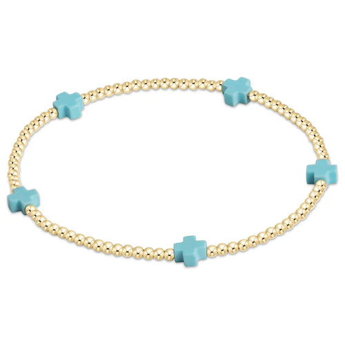 Signature Cross Gold 2mm Bead Bracelet, Turquoise