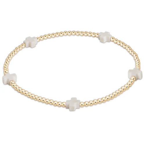 Signature Cross Gold 2mm Bead Bracelet, Off White