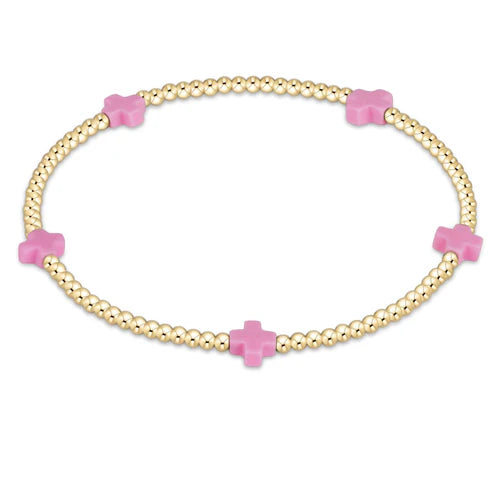 Signature Cross Gold 2mm Bead Bracelet, Bright Pink