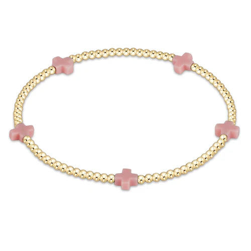 Signature Cross Gold 2mm Bead Bracelet, Pink