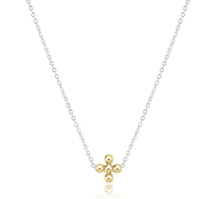 16" Necklace Sterling Mixed Metal, Classic Beaded Signature Cross Gold, 3mm Bead Gold
