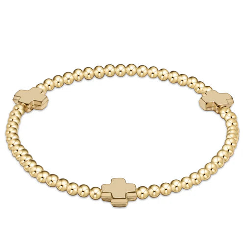 Signature Cross Gold Pattern 3mm Bead Bracelet, Gold