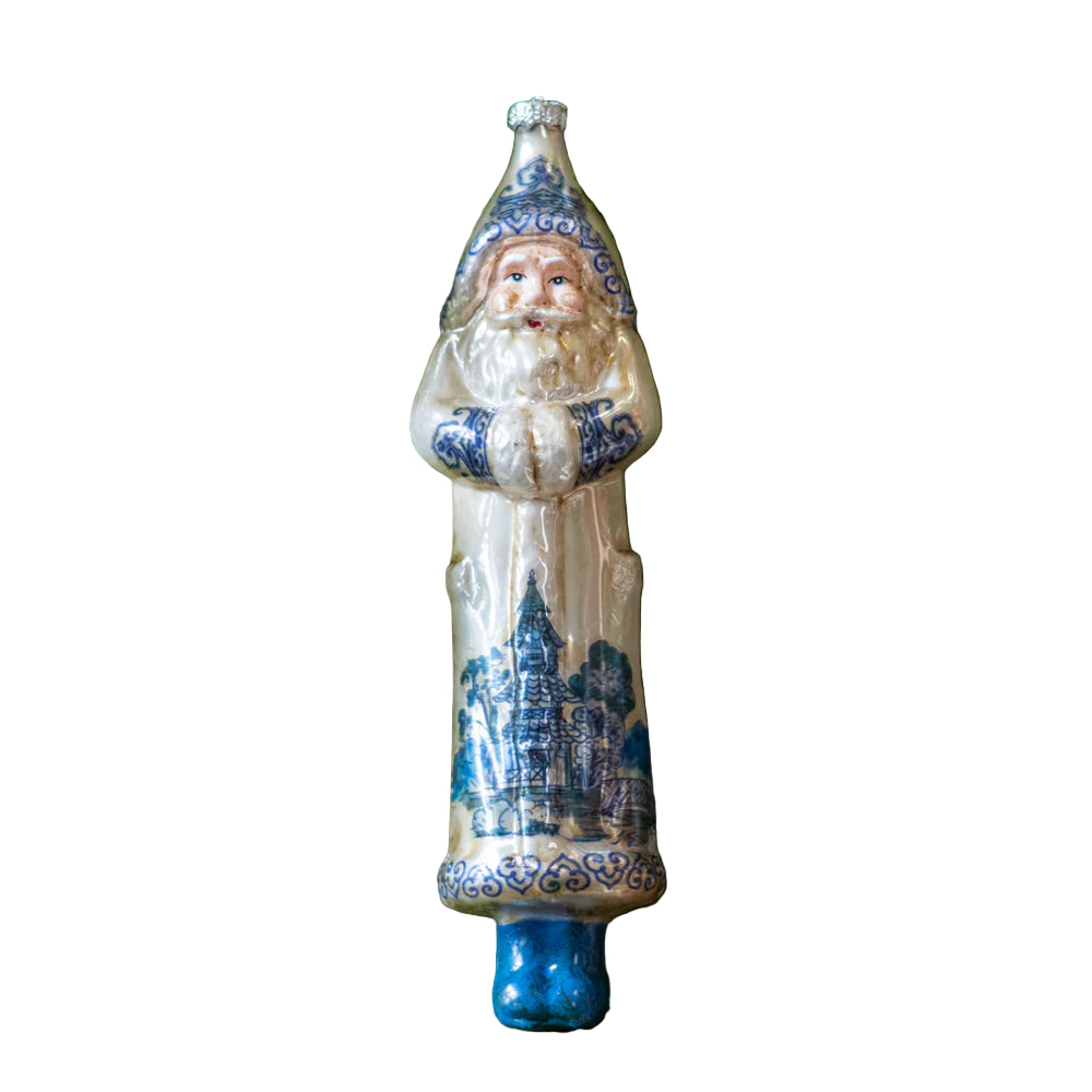Cream & Blue Santa Ornament