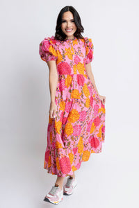 Floral Puff Sleeve Tier Maxi Dress