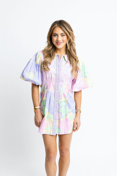 Pastel Floral Poplin Shirt Dress