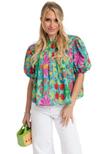 Tropical Pleat Sleeve Top