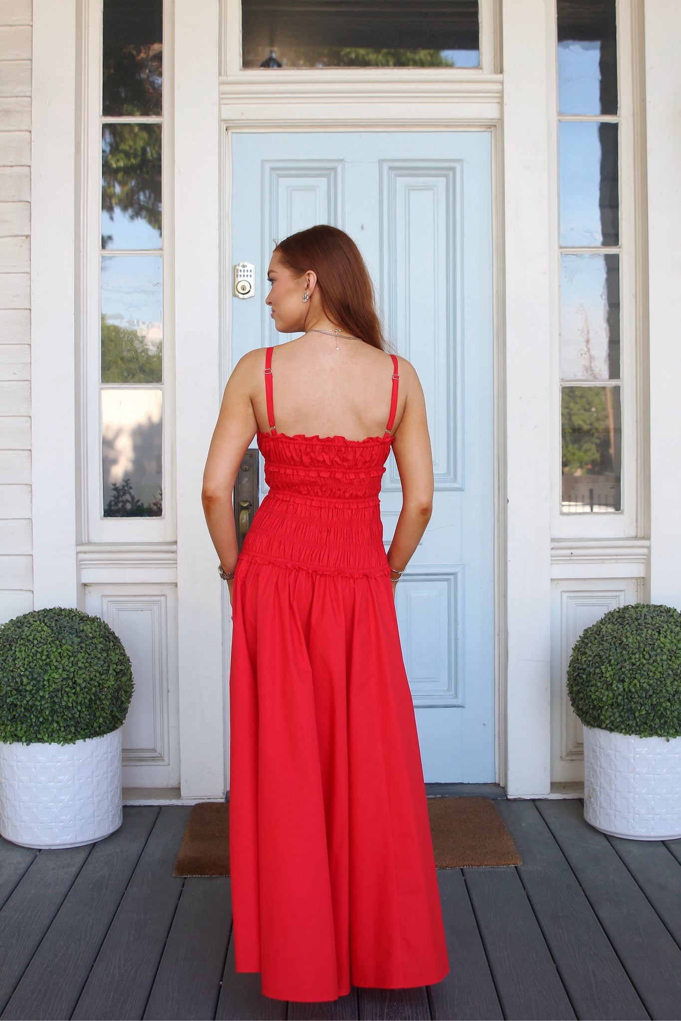 Karlie Solid Smock Cami Maxi Dress, Red