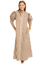 Stripe Ruffle Neck Maxi Shirt Dress