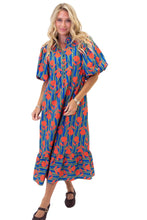 Stripe Mod Floral Puff Sleeve Maxi Dress