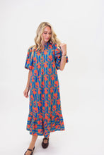 Stripe Mod Floral Puff Sleeve Maxi Dress