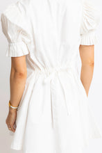 White Poplin Pleated Back Tie Dress