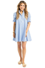Stripe Poplin Pleat Sleeve Shirt Dress