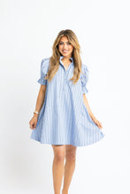 Stripe Poplin Pleat Sleeve Shirt Dress
