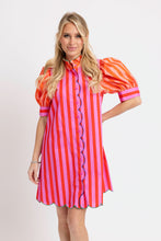 Stripe Color Block Ruffle Neck Dress