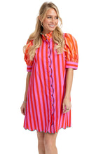 Stripe Color Block Ruffle Neck Dress