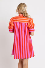 Stripe Color Block Ruffle Neck Dress