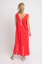 Solid V-Neck Scallop Dress